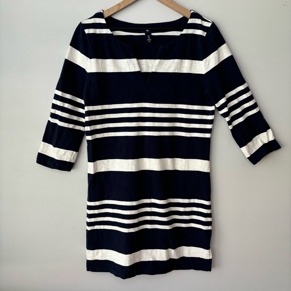 Gap Shift‎ Dress Medium Navy Blue White Striped Knit Fisherman Nautical Coastal